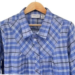 Country Store XL Blue Plaid Prairie Flannel Blouse Shirt Empire Yoke Cottagecor
